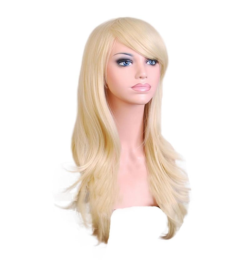 AneShe باروكات أنيش 28" شعر مموج طويل مقاوم للحرارة باروكة كوسبلاي للنساء (شقراء فاتحة) - Image 2